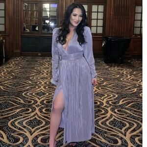 Sabina Musayev Hadar Metallic Pleated Dress Size L